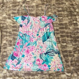 Lovely cotton flutter neckline dress!